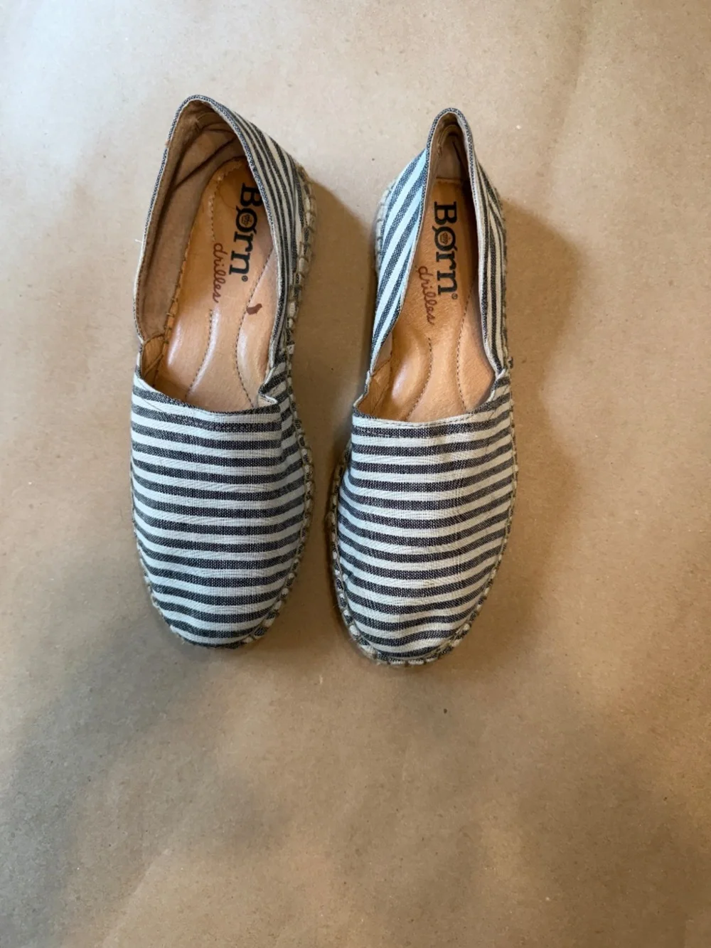 Born espadrilles, black/white stripe Women's 8